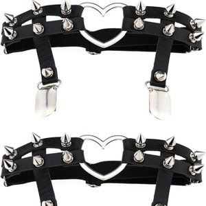 Black Leather Heart Rivet Stud Garters